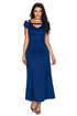 Sexy Blue Cold Shoulder Front Slit Flare Maxi Dress